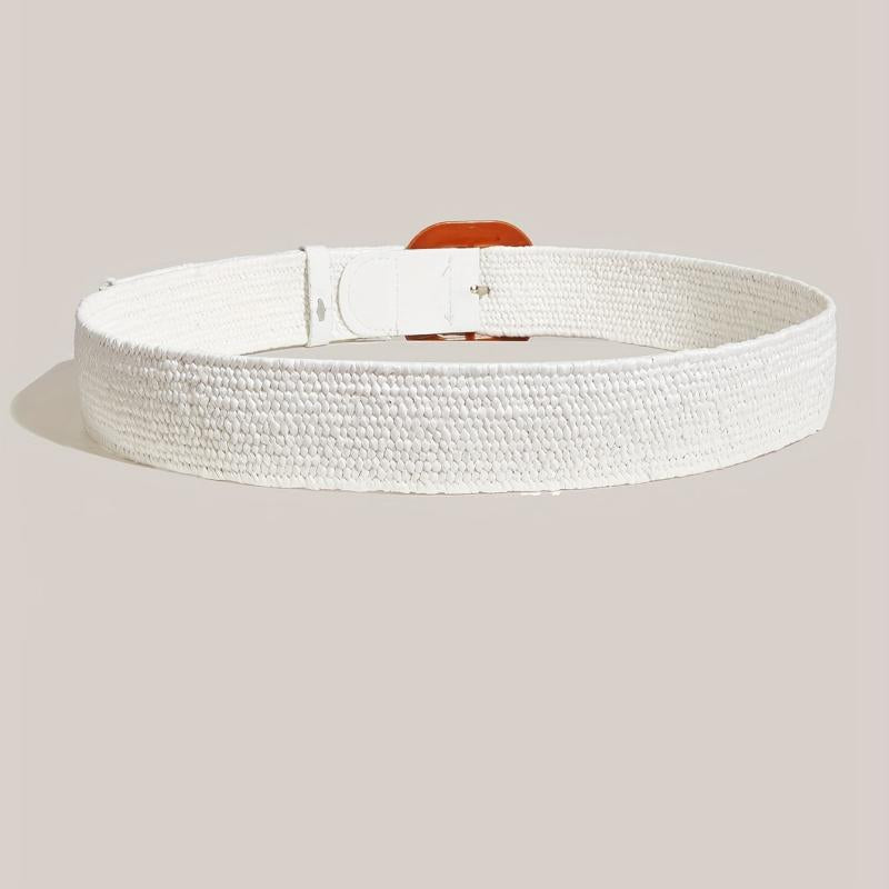 Casual Straw Belt Square Buckle Elastic Waistband Women Dress Girdle Boho Belt