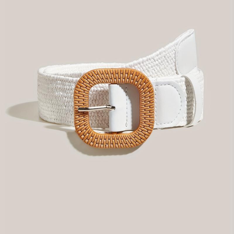 Casual Straw Belt Square Buckle Elastic Waistband Women Dress Girdle Boho Belt