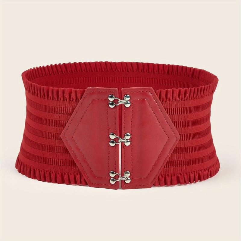 Candy Ruffles Wide Belt Triple Buckle Elastic Waistband for Women