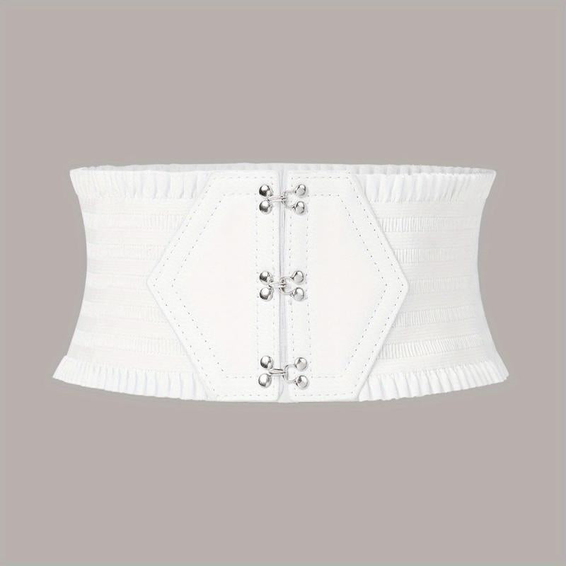 Candy Ruffles Wide Belt Triple Buckle Elastic Waistband for Women