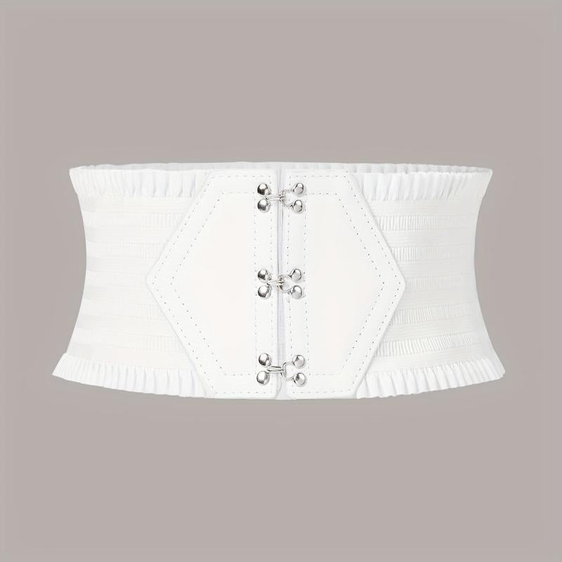 Candy Ruffles Wide Belt Triple Buckle Elastic Waistband for Women