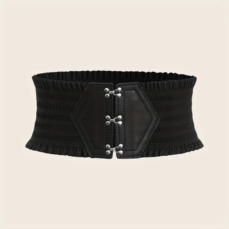 Candy Ruffles Wide Belt Triple Buckle Elastic Waistband for Women