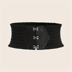 Candy Ruffles Wide Belt Triple Buckle Elastic Waistband for Women