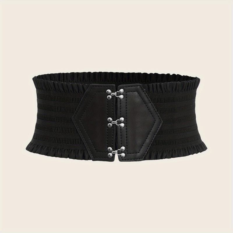 Candy Ruffles Wide Belt Triple Buckle Elastic Waistband for Women
