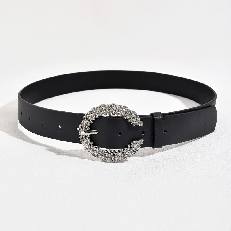 Women's C Rhinestone Buckle PU Belt - Versatile Accessory