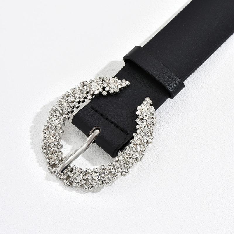 Women's C Rhinestone Buckle PU Belt - Versatile Accessory