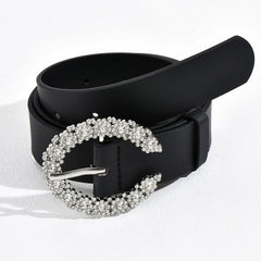 Women's C Rhinestone Buckle PU Belt - Versatile Accessory