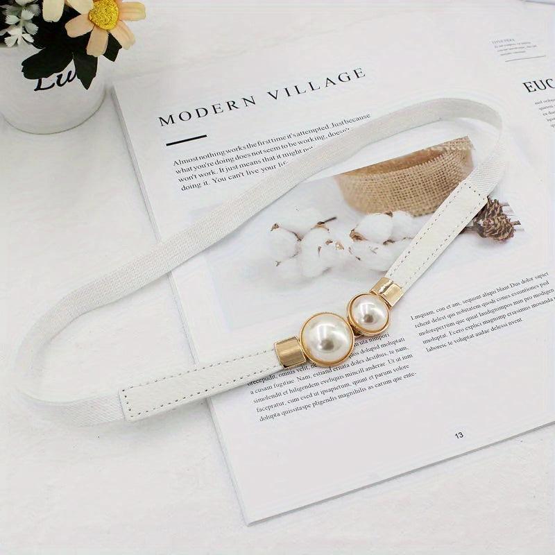 Faux Pearl Thin Belt for Women Dress Decoration