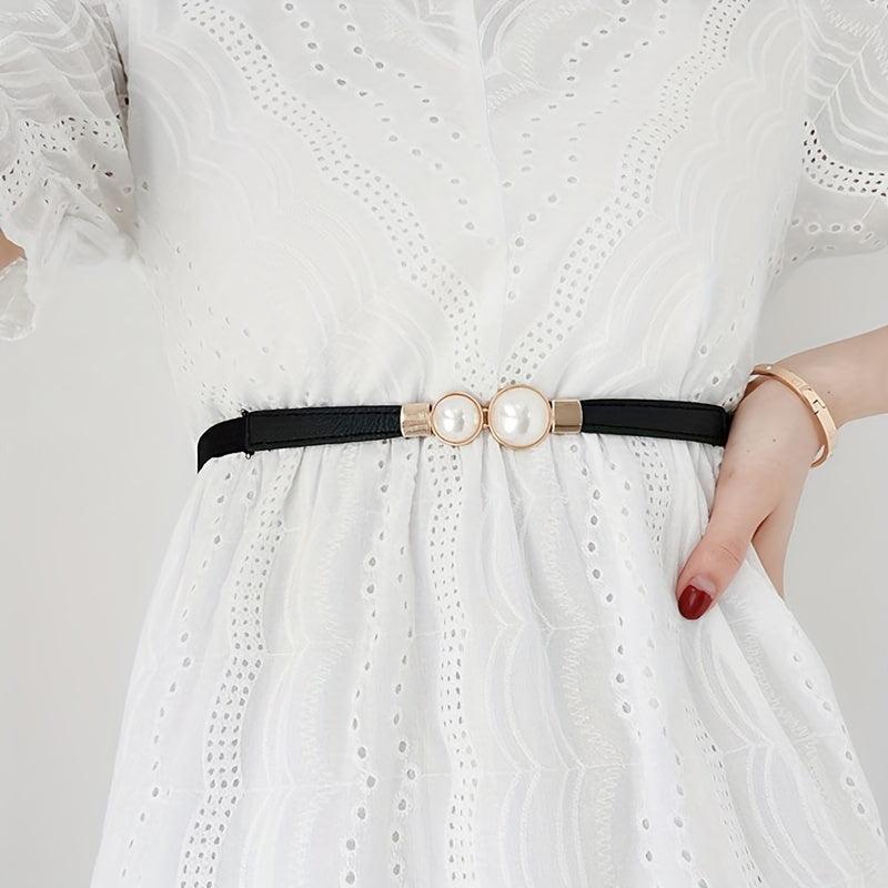 Faux Pearl Thin Belt for Women Dress Decoration