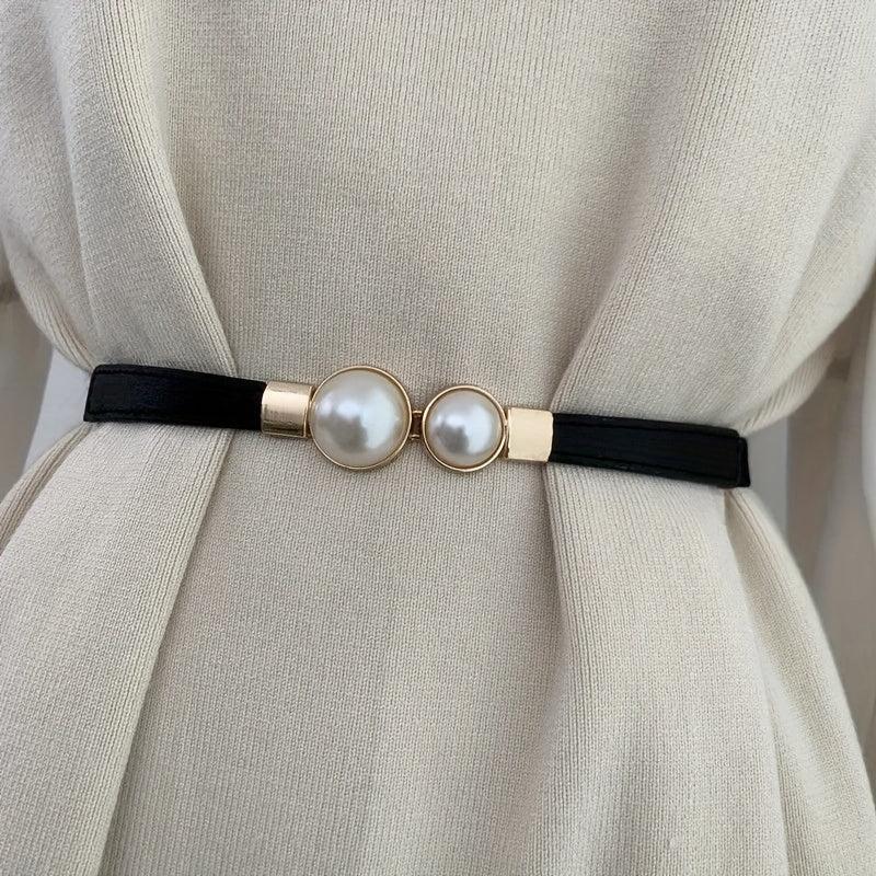 Faux Pearl Thin Belt for Women Dress Decoration