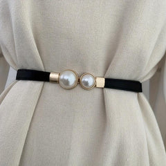 Faux Pearl Thin Belt for Women Dress Decoration