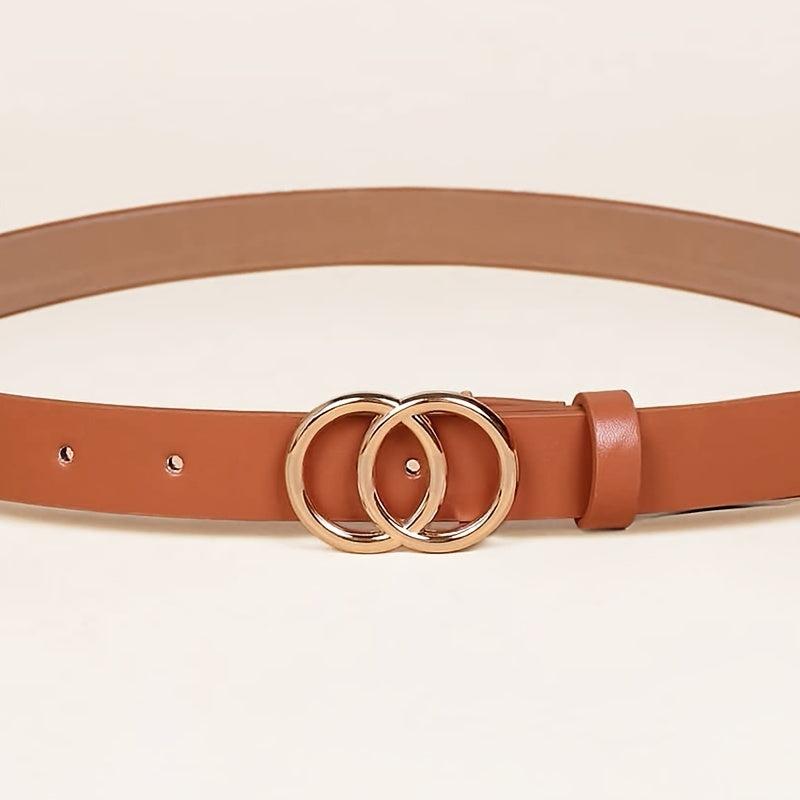 Golden Double Ring Buckle Belt Classic PU Leather Skinny Belts