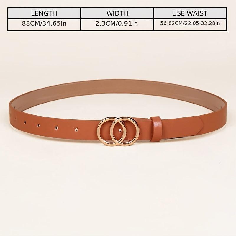 Golden Double Ring Buckle Belt Classic PU Leather Skinny Belts