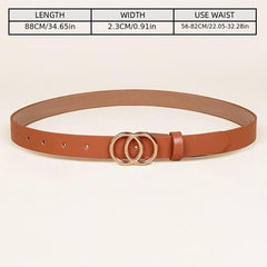 Golden Double Ring Buckle Belt Classic PU Leather Skinny Belts