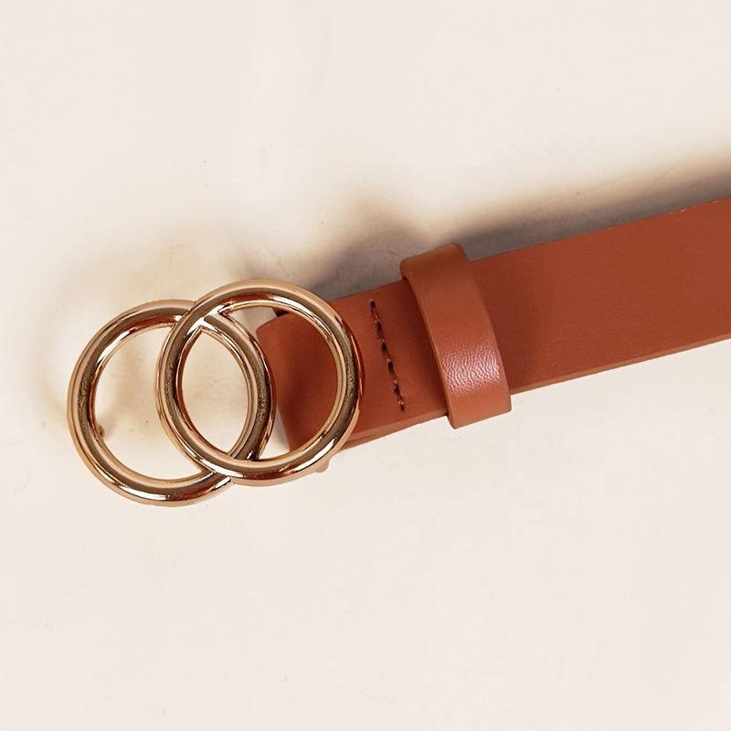 Golden Double Ring Buckle Belt Classic PU Leather Skinny Belts