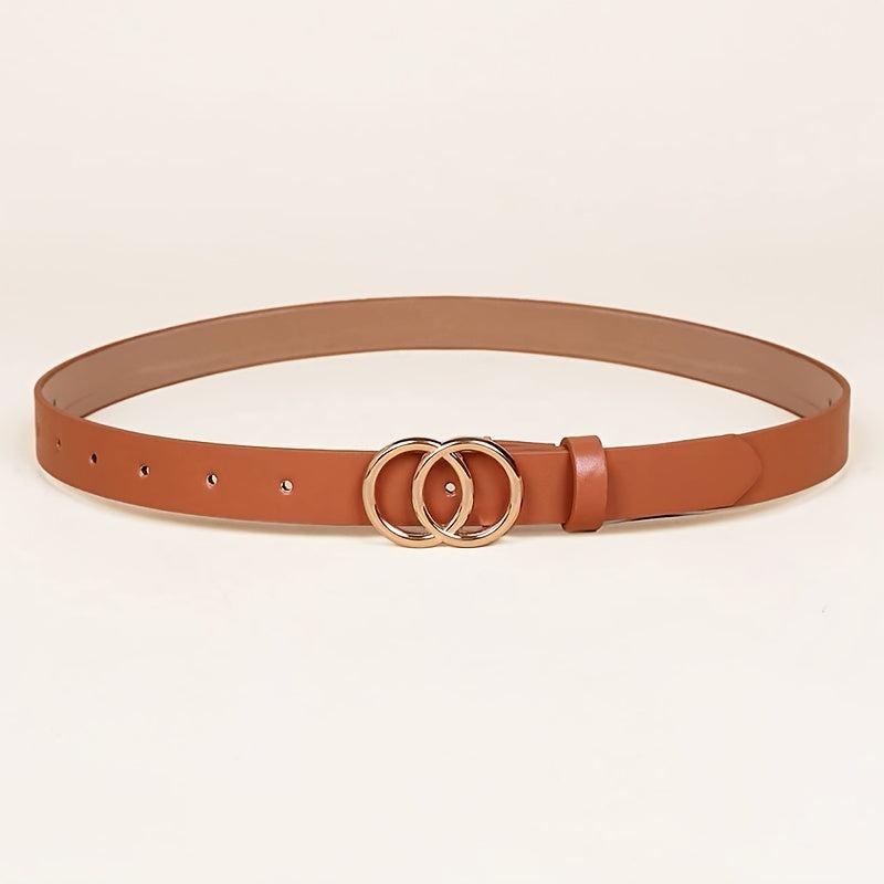 Golden Double Ring Buckle Belt Classic PU Leather Skinny Belts