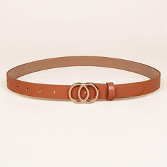 Golden Double Ring Buckle Belt Classic PU Leather Skinny Belts