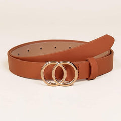 Golden Double Ring Buckle Belt Classic PU Leather Skinny Belts