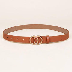 Golden Double Ring Buckle Belt Classic PU Leather Skinny Belts