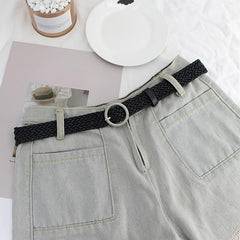 Women's Braided Belt Round Buckle Student Female Silver Buckle