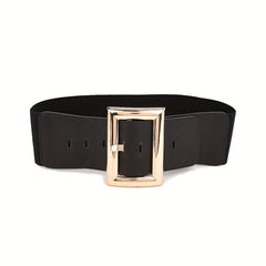 Wide Elastic Waistband Rectangular Buckle Belt for Women Dress Coat