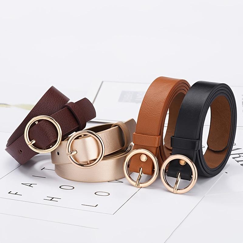 Round Buckle Belt Waist Belts Metal Buckle Casual PU Leather Women's Jeans Pants