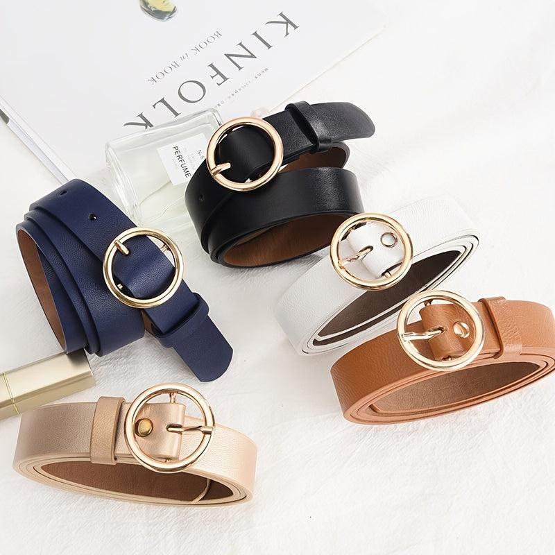 Round Buckle Belt Waist Belts Metal Buckle Casual PU Leather Women's Jeans Pants
