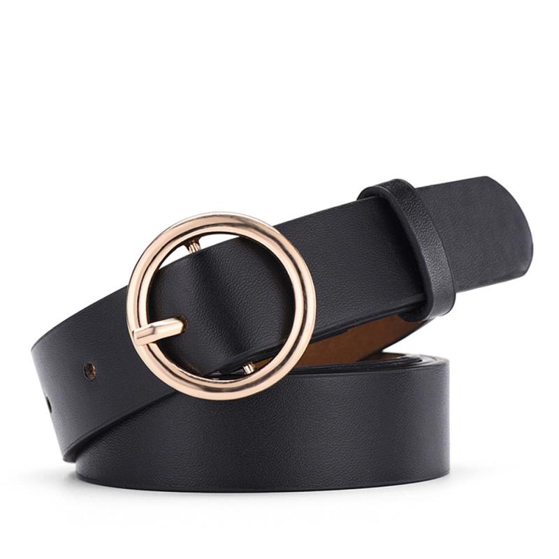 Round Buckle Belt Waist Belts Metal Buckle Casual PU Leather Women's Jeans Pants