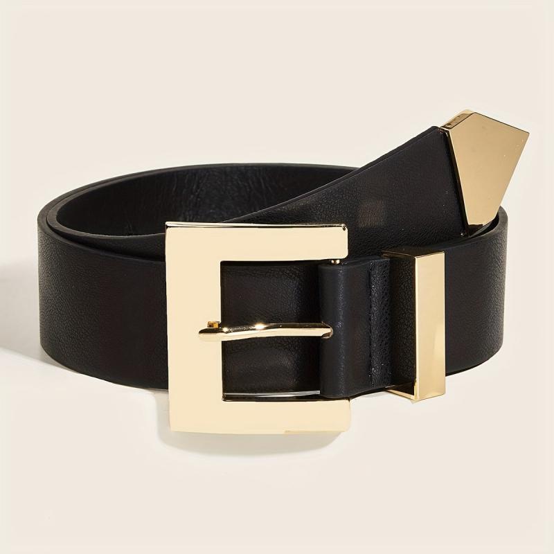 Golden Square Pin Buckle Belt Wide PU Leather Belt Punk Jeans Pants Belts