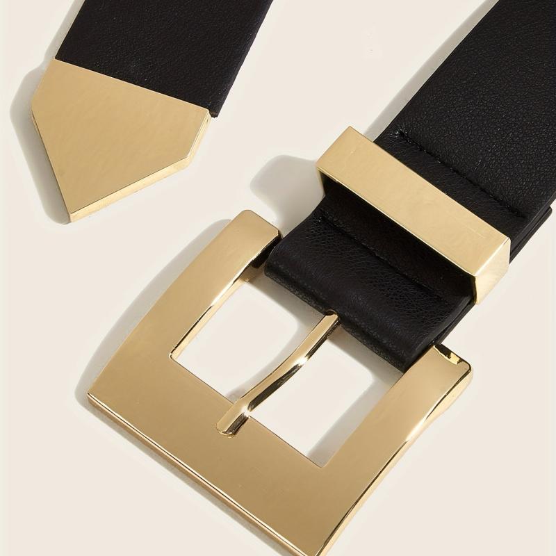 Golden Square Pin Buckle Belt Wide PU Leather Belt Punk Jeans Pants Belts