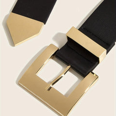 Golden Square Pin Buckle Belt Wide PU Leather Belt Punk Jeans Pants Belts