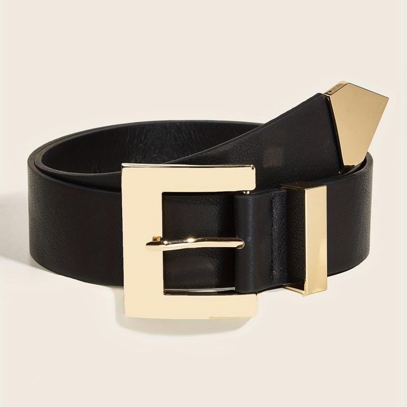 Golden Square Pin Buckle Belt Wide PU Leather Belt Punk Jeans Pants Belts