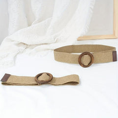 Bohemian Vintage Straw Belt with Round Buckle