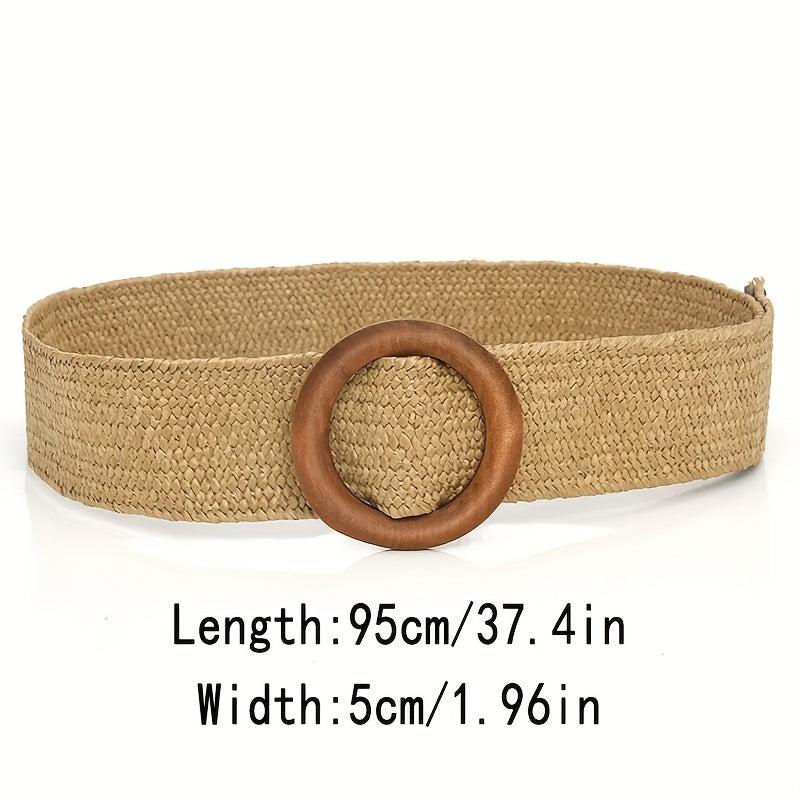 Bohemian Vintage Straw Belt with Round Buckle