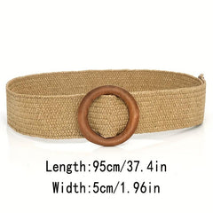 Bohemian Vintage Straw Belt with Round Buckle
