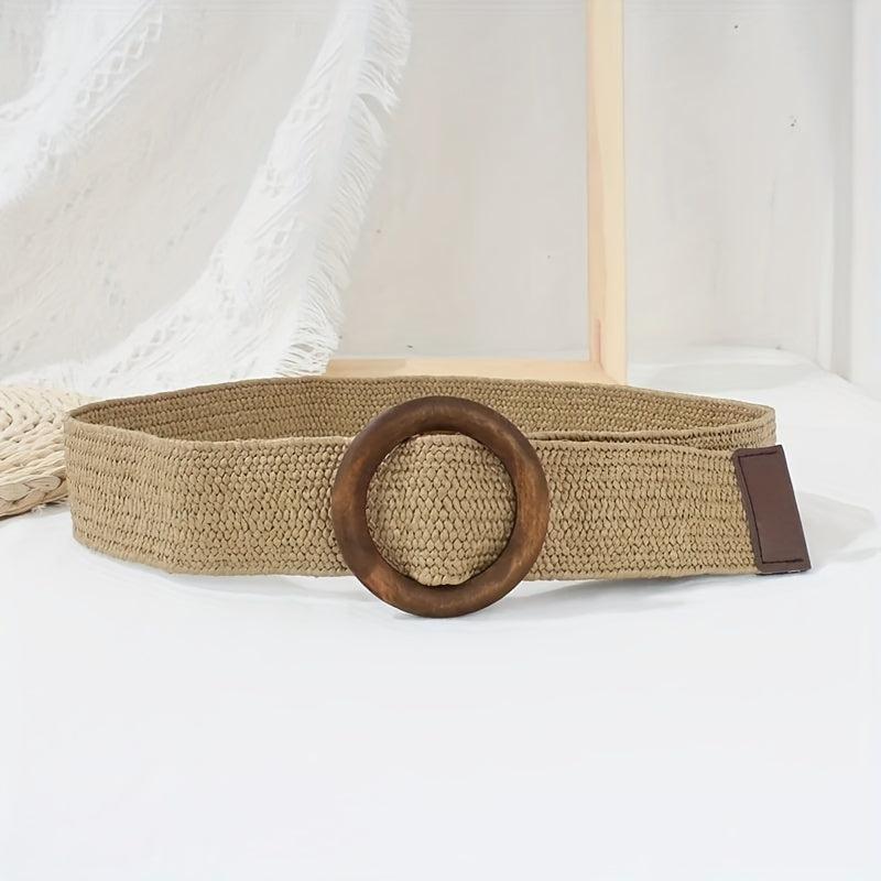 Bohemian Vintage Straw Belt with Round Buckle