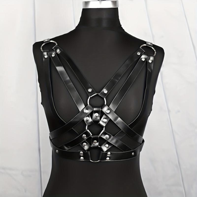 Adjustable Punk Waist Belt Harness Gothic Hollow PU Leather Body Chest