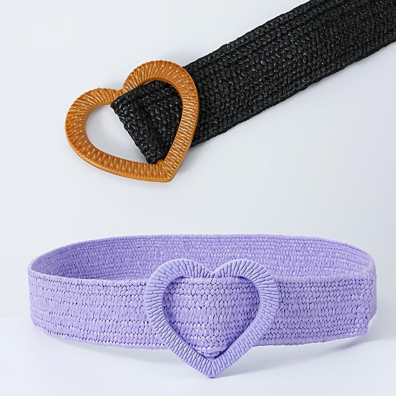 Candy Straw Braided Heart Buckle Belt Elastic Waistband