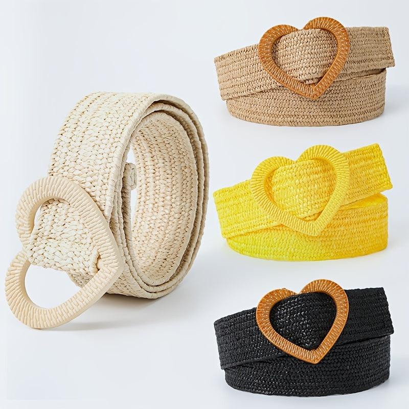 Candy Straw Braided Heart Buckle Belt Elastic Waistband