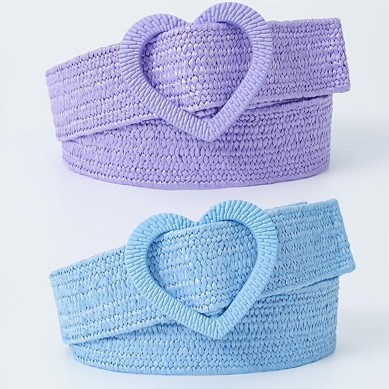Candy Straw Braided Heart Buckle Belt Elastic Waistband