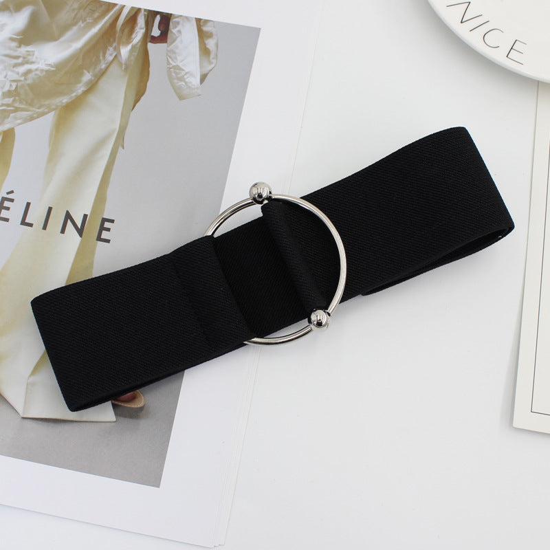 Women's Elastic Waist Belt with Round Buckle for Coat Sweater Dress