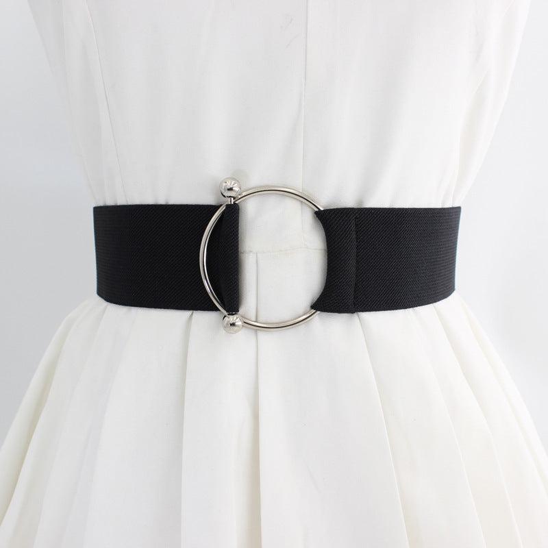 Women's Elastic Waist Belt with Round Buckle for Coat Sweater Dress