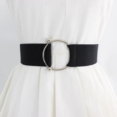 Women's Elastic Waist Belt with Round Buckle for Coat Sweater Dress