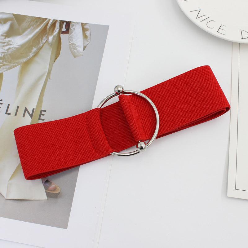 Women's Elastic Waist Belt with Round Buckle for Coat Sweater Dress