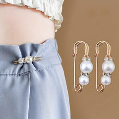 2pcs Faux Pearl Pants Waist Pin Trousers Waist Circumference Fixed Brooch