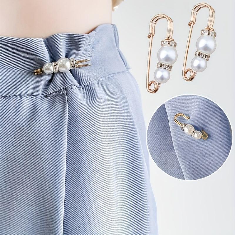 2pcs Faux Pearl Pants Waist Pin Trousers Waist Circumference Fixed Brooch