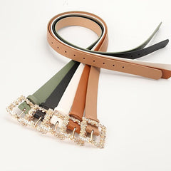 Women Rhinestone Pin Buckle Dress Belt