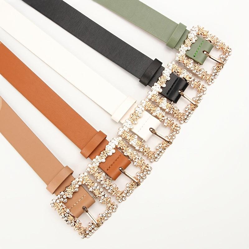 Women Rhinestone Pin Buckle Dress Belt