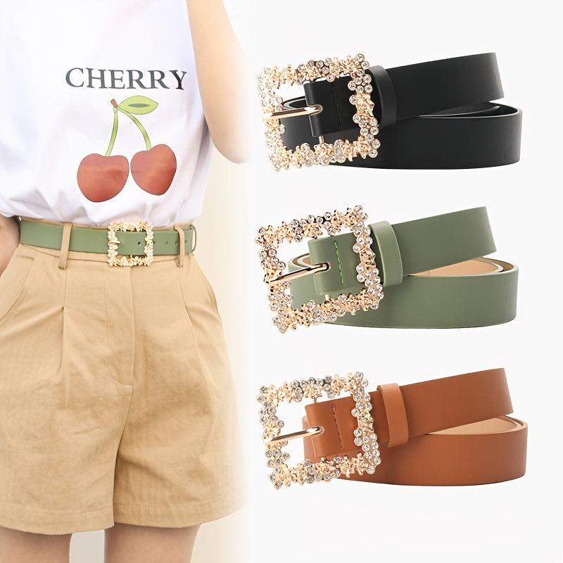 Women Rhinestone Pin Buckle Dress Belt