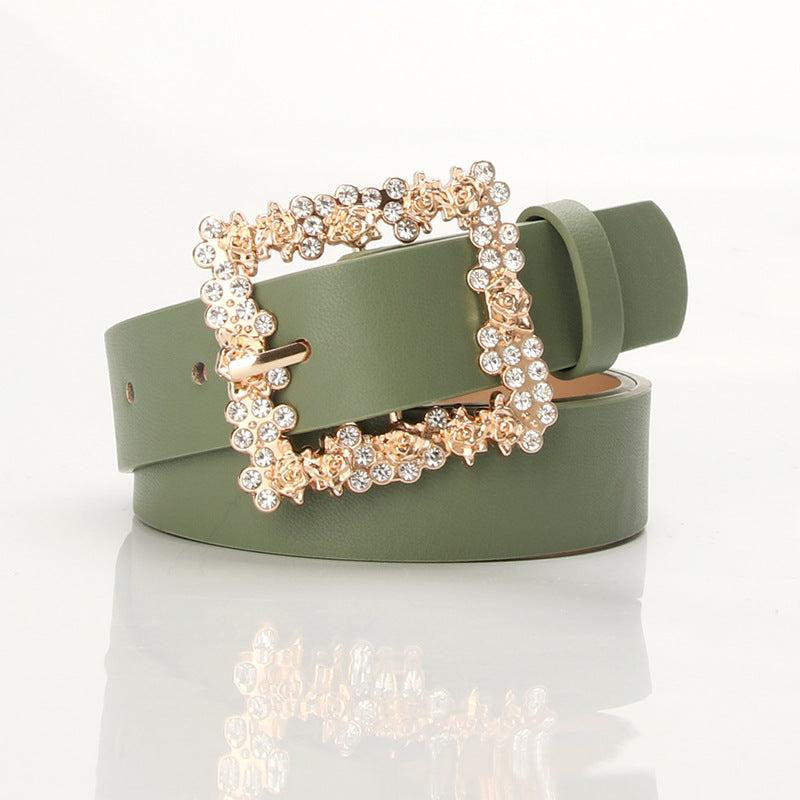 Women Rhinestone Pin Buckle Dress Belt